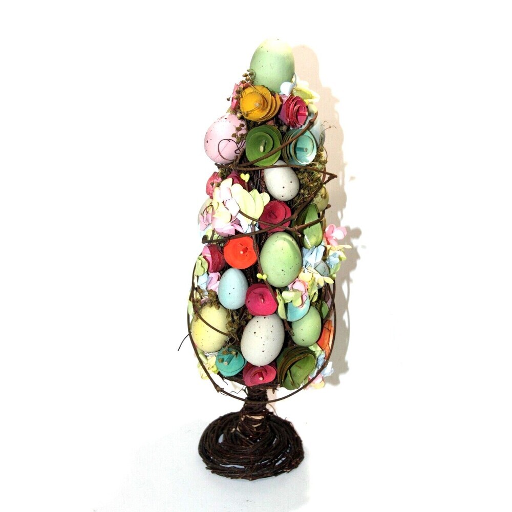 Spring Speckled Easter Egg Grape Vine Pastel Table Top Topiary Tree Decor 18”